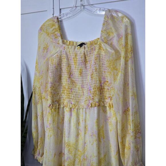 1.State Women's Blouson Sleeve Square Neck Floral Smocked Dress NWT Medium - Picture 3 of 9